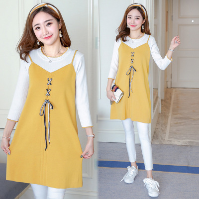 薇侣2017新品秋冬新款韩版孕妇系带宽松毛衣针织衫假两件