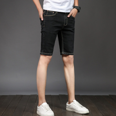 薇侣2017新品纯色休闲时尚五袋款短裤修身牛仔中裤