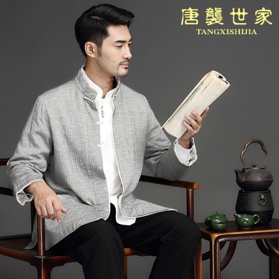 娉语中式大码男士唐装长袖秋冬季外套中老年休闲宽松纯棉上衣加厚保暖