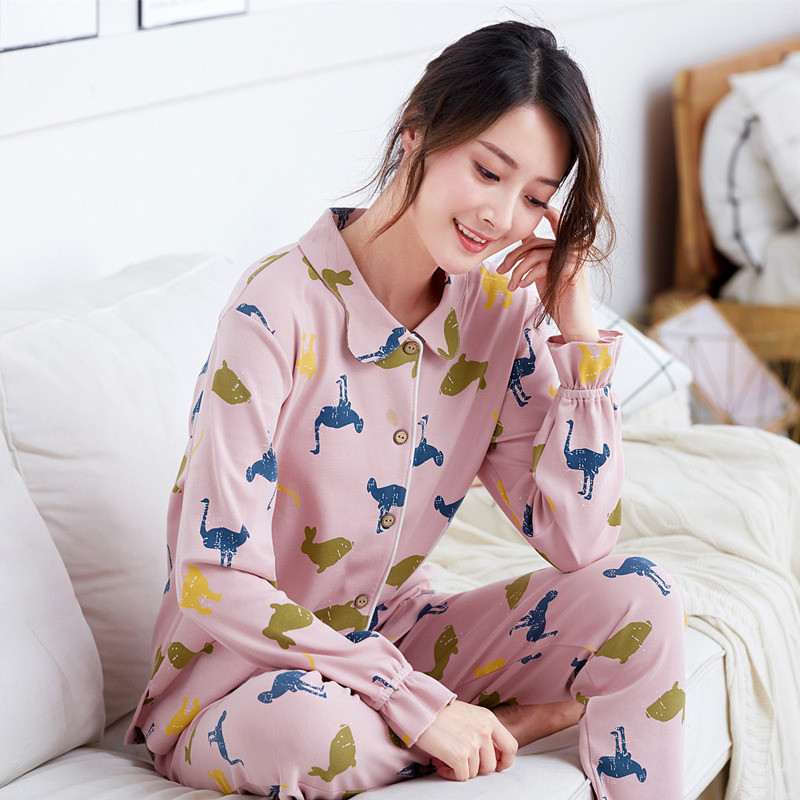 娉语春秋季睡衣女士长袖纯棉中老年人妈妈款全棉薄款开衫大码家居服夏