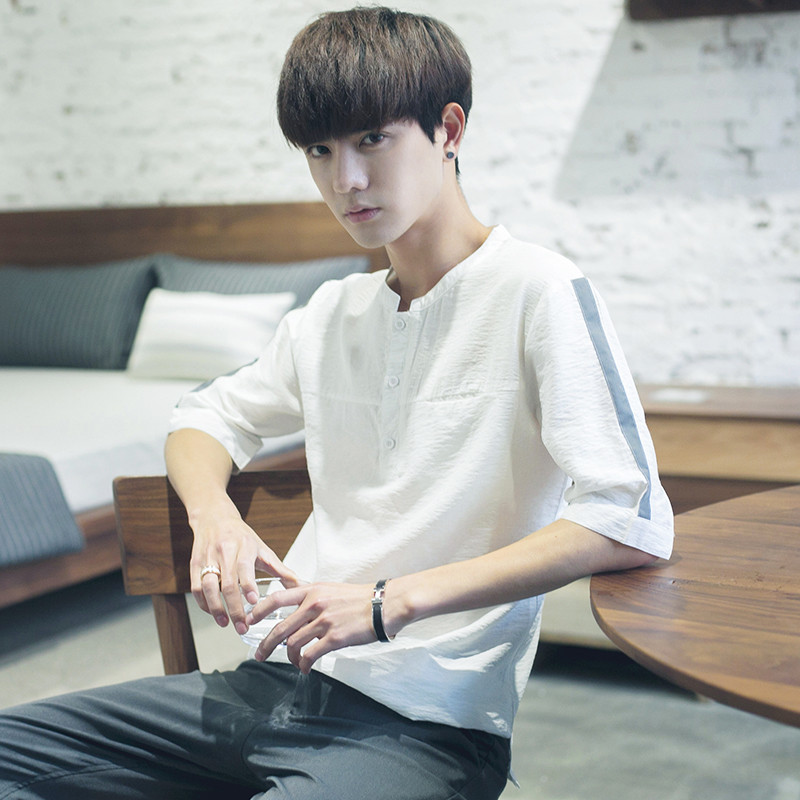 828新款短袖男韩版潮流学生小清新5分7五分袖polo衫日系半袖t恤原宿bf