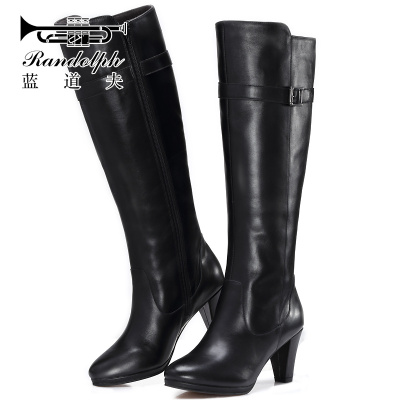 蓝道夫长靴冬季欧美牛皮皮带扣直筒高跟显瘦性感女皮靴骑士靴R6E1400
