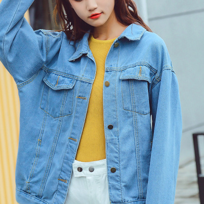 珂依舍2017秋装实拍seeubaby韩国X2背后刺绣涂鸦印花款宽松牛仔外套