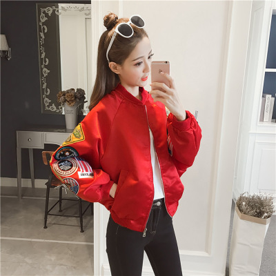 珂依舍2017秋装新款！2017年秋季新款韩版贴布宽松女学生蝙蝠袖短外套棒球服潮
