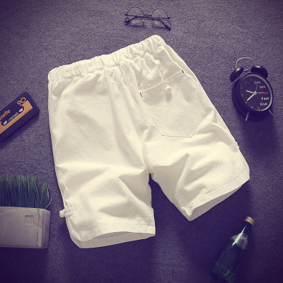 2017新款韩版夏天男士休闲短裤五分裤宽松沙滩裤子亚麻盘扣中裤大裤衩潮流