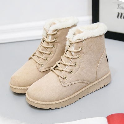 902新款UDNS冬季雪地棉鞋短靴女鞋平跟学生短筒磨砂系带平底雪地靴女定制