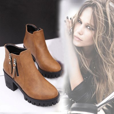 902新款短靴女秋冬季2017新款高跟女士马丁靴百搭英伦风女单靴粗跟女裸靴定制