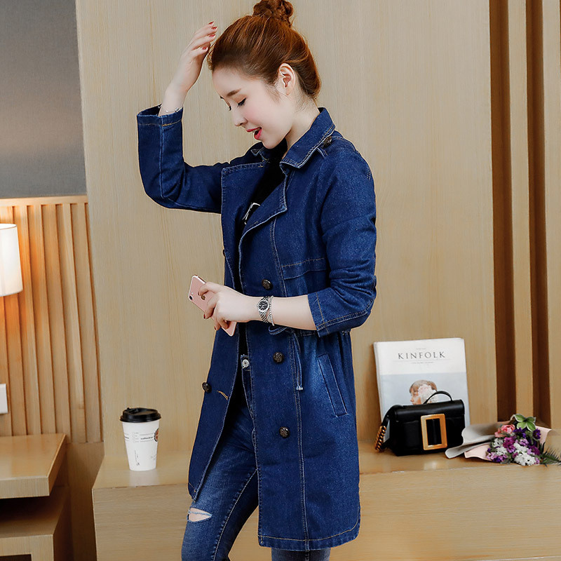 顺崇2018春春新款女装长袖牛仔服中长款韩版休闲上衣修身风衣外套潮