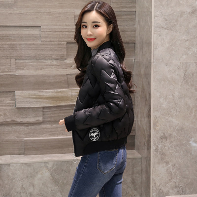 顺崇2017冬季新款短款立领棒球服贴标情侣装轻薄款羽绒服棉服女外套