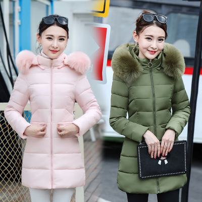 顺崇2017冬季新款韩版修身羽绒棉服女中长款带毛领大码连帽外套