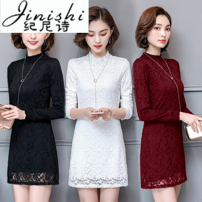 纪尼诗女装中长款连衣裙2018新款冬款加绒加厚修身上衣