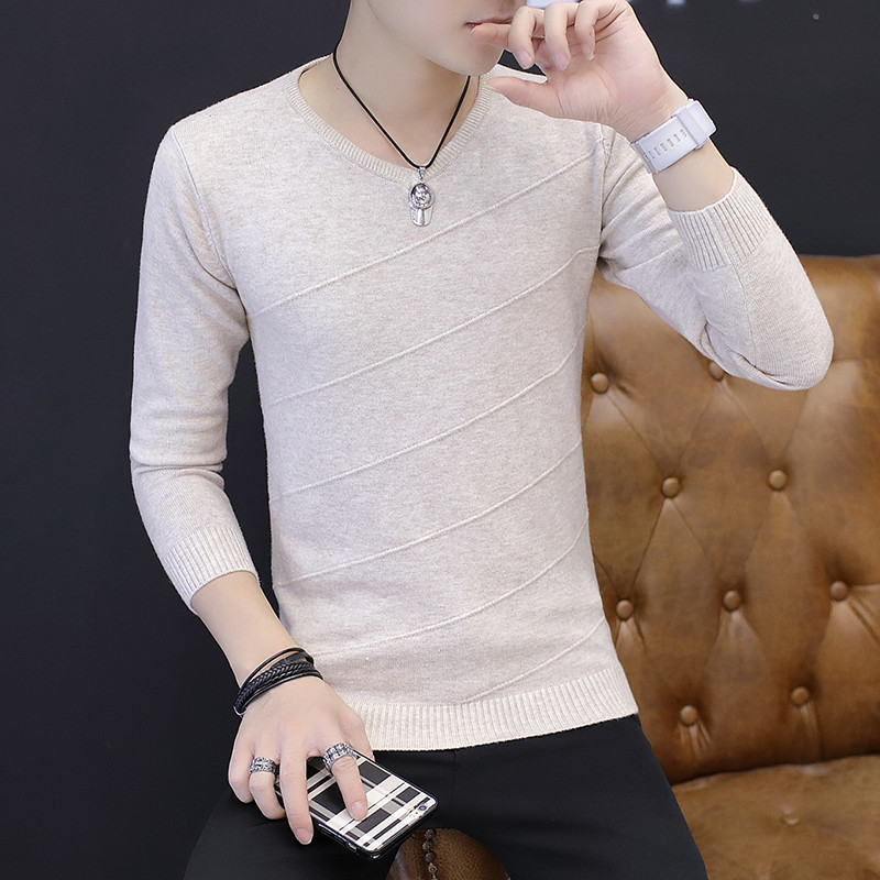 特价秋季男士长袖t恤韩版v领针织衫秋衣男装上衣体恤薄款毛衣男打底衫