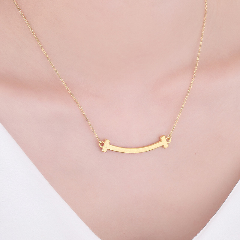 金一黄金项链足金笑脸吊坠百搭锁骨链时尚黄金套链