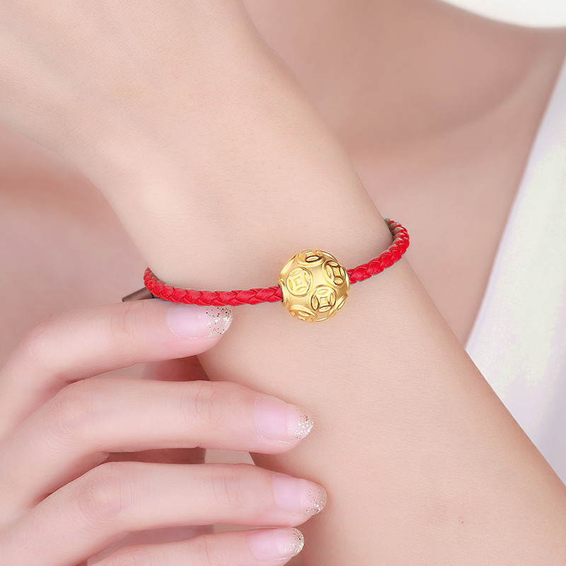 金一黄金转运珠手链足金金元宝路路通男女情侣款手串