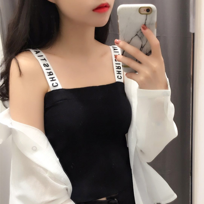 bw9新款白色字母吊带背心女夏季无袖内搭t恤2017新款女装韩版显瘦修身