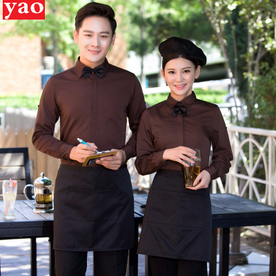 qma新款餐饮酒店工作服夏装网咖啡西餐厅服务员奶茶店女火锅饭店长袖衬衫定制