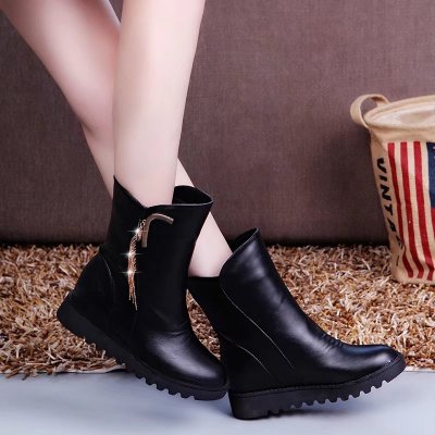 qma新款2017秋冬新款中筒靴女欧美粗跟女靴子高跟短靴女圆头内增高马丁靴定制