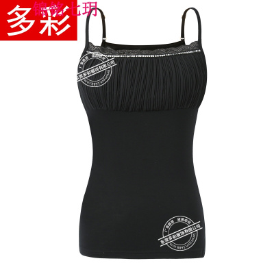 锦铭七玥吊带背心女装新款春季褶皱吊带镶片修身小吊带背心衫打底衫女