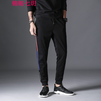 锦铭七玥休闲裤简约潮流青修身男式休闲裤常规黑色裤子男裤