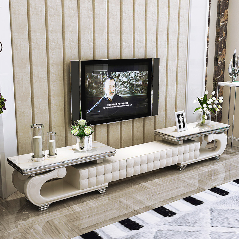 电视柜简欧伸缩组合钢化玻璃大理石烤漆欧式电视柜茶几组合小户型