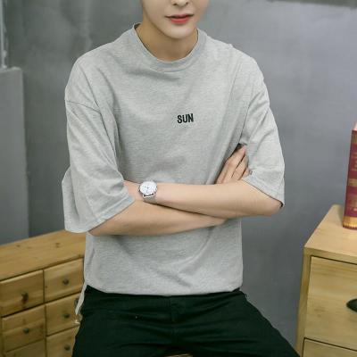 2017新款夏季宽松男T恤潮青年五分蝙蝠袖短袖体恤纯色简约半中袖打底衫薄