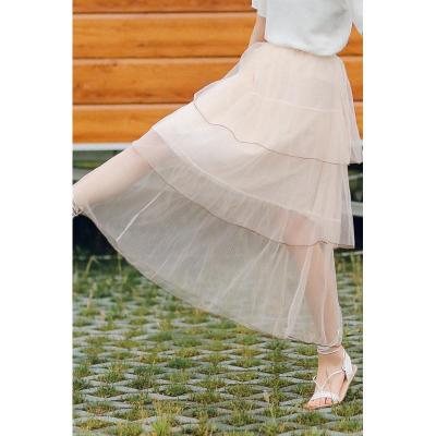 夏装新款三层网纱裙蓬蓬仙女裙中长款纯色高腰半身裙女蛋糕裙