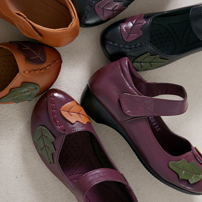 复古女鞋民族风鞋圆头中跟广场舞鞋秋款真皮粗跟单鞋女浅口妈妈鞋