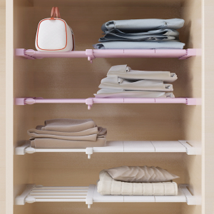 家时光 衣柜隔板收纳分层可伸缩橱房柜免钉置物架浴室寄阿虐隔层架寝室宿舍神器 7层时尚白（长75-120cm）