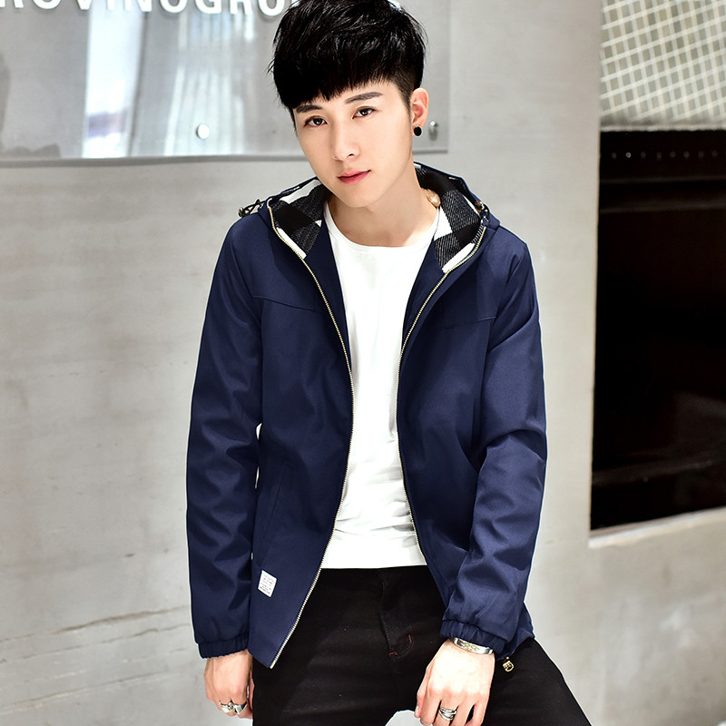 新款秋冬季男士加绒外套男韩版修身帅气加厚夹克男连帽学生潮流棉衣服