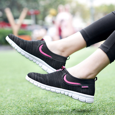 夏季透气一脚蹬网鞋中老年健步鞋女网眼妈妈运动鞋老北京布鞋单鞋