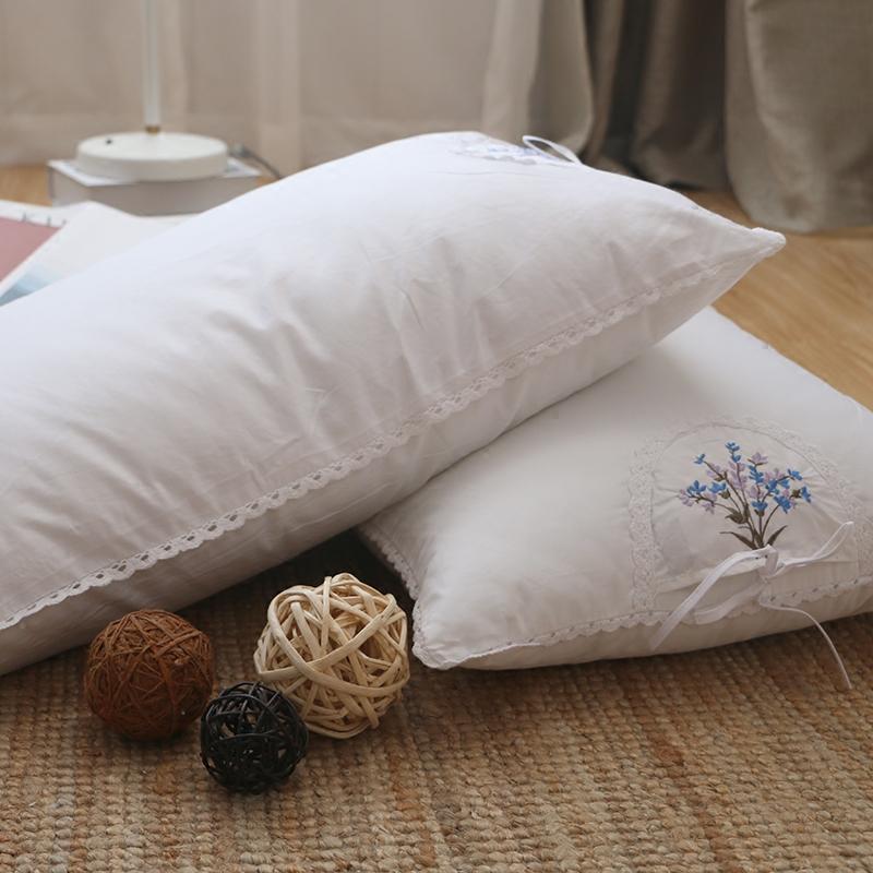 薰衣草全棉绣花刺绣蕾丝花边枕头芯羽丝绒枕超柔舒适防螨安神枕芯