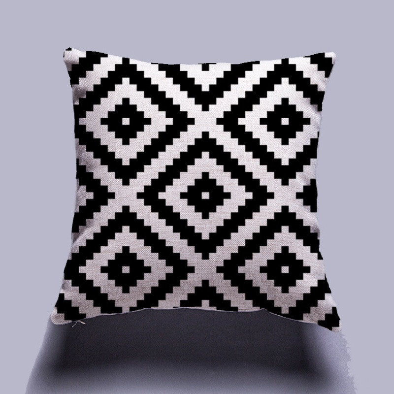 几何形图案北欧简约抱枕汽车靠枕办公室沙发棉麻靠垫亚麻靠背