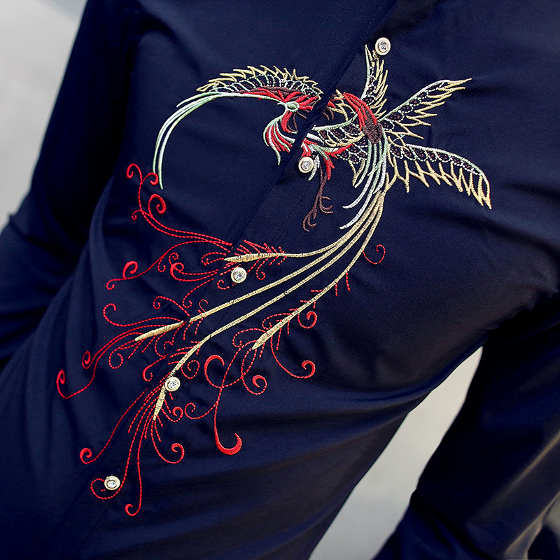 爆款热卖时尚修身经典数码刺绣个性长袖衬衣