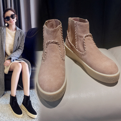 秋冬季新款韩版百搭平跟平底厚底松糕短靴女靴马丁靴切尔西靴