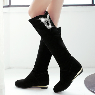 新款高筒秋季长靴春秋款百搭平底靴子女中筒靴内增高冬季长筒