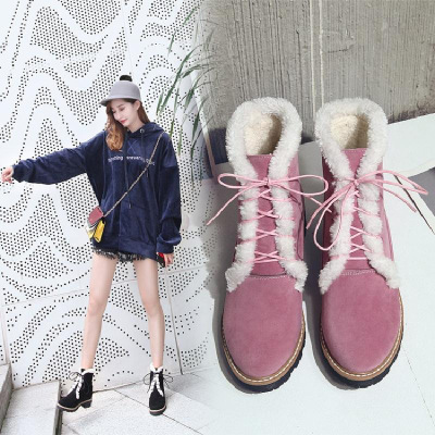 秋冬马丁靴女磨砂保暖加绒平底毛毛学生大码40休闲鞋41短靴43