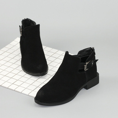 欧洲站新款靴子切尔西短靴女裸靴英伦粗跟尖头女靴秋低跟女鞋