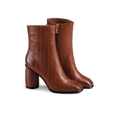 欧洲站时尚方头高跟靴侧拉链短靴女鞋春秋单靴粗跟马丁靴