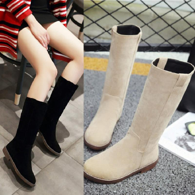 秋冬季新款磨砂平底中筒靴女大码40-43女鞋子中长靴女靴单靴