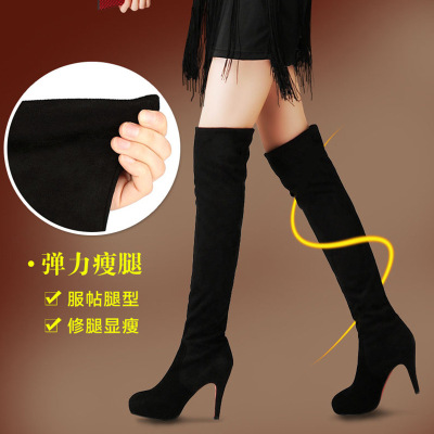 秋季长靴高跟鞋性感长筒靴子女秋款新款百搭显瘦过膝靴女靴冬