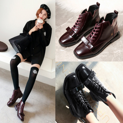 小短靴女靴子春季冬季新款百搭平底秋季漆皮马丁靴英伦潮韩版