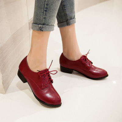 秋季新款女士鞋子低跟女式皮鞋韩版系带女款女鞋百搭韩版单鞋