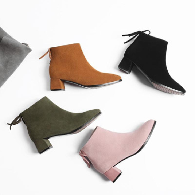 粉色马丁靴女百搭韩版欧美翻皮磨砂皮秋冬新款小跟短靴军绿色