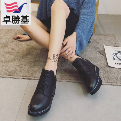 女鞋内增高短靴厚底春秋新款百搭欧美时尚英伦街头厚底及裸靴子黑色