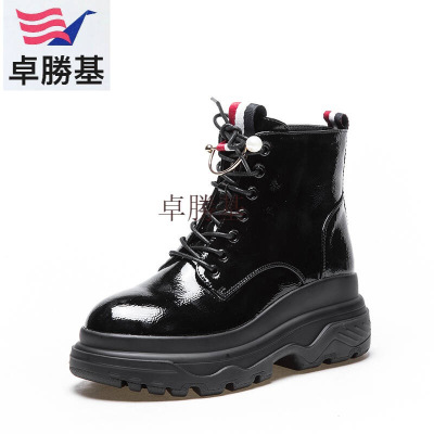 女鞋马丁靴女春季新款韩版百搭漆皮厚底学生英伦风短靴子秋冬女鞋黑色35