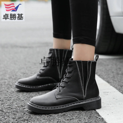秋冬季新款韩版复古英伦风马丁靴子女休闲百搭中粗跟圆头女鞋