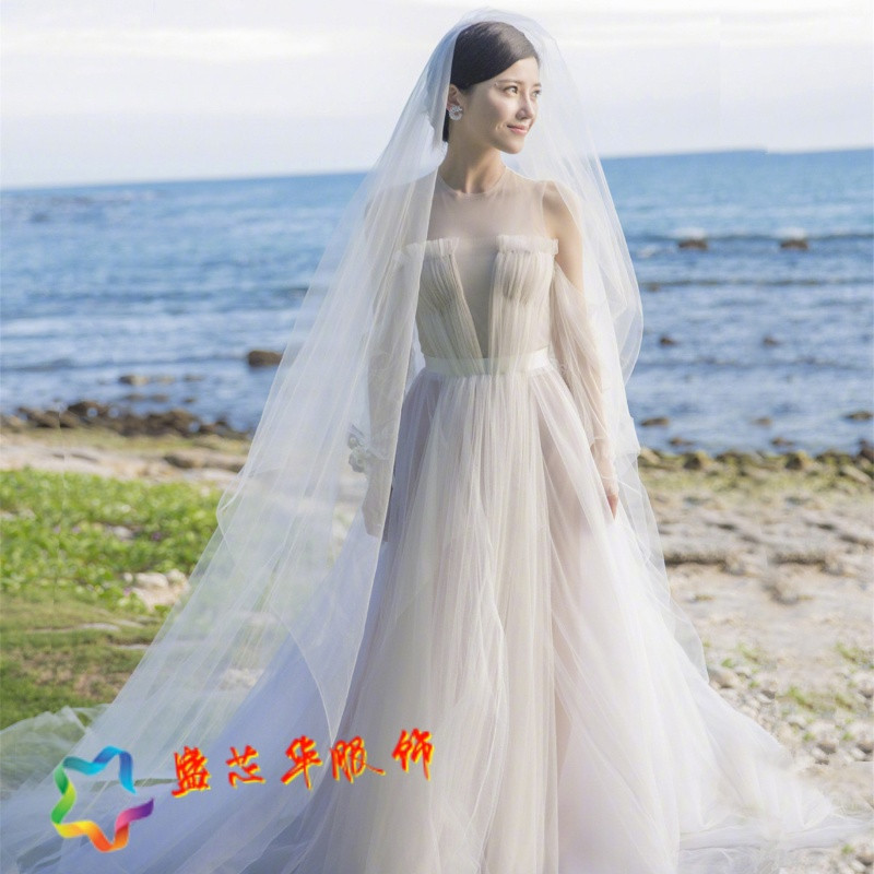 玫瑰公主婚紗禮服2017新款一字肩新娘結婚出門紗韓式顯瘦拖尾