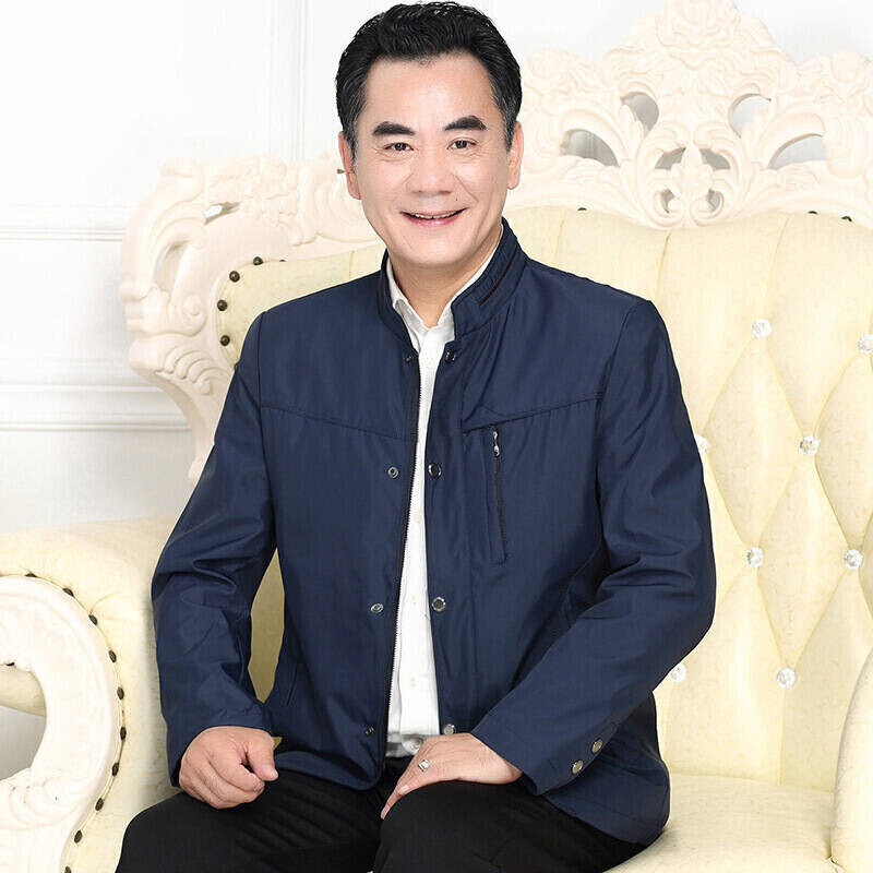 2017春秋款中年夹克男爸爸装扣子外套立领中老年商务休闲茄克上衣