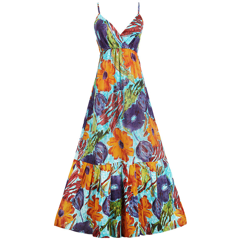 2017海滩裙沙滩裙女夏2017新款吊带泰国连衣裙秋海边度假波西米亚长裙