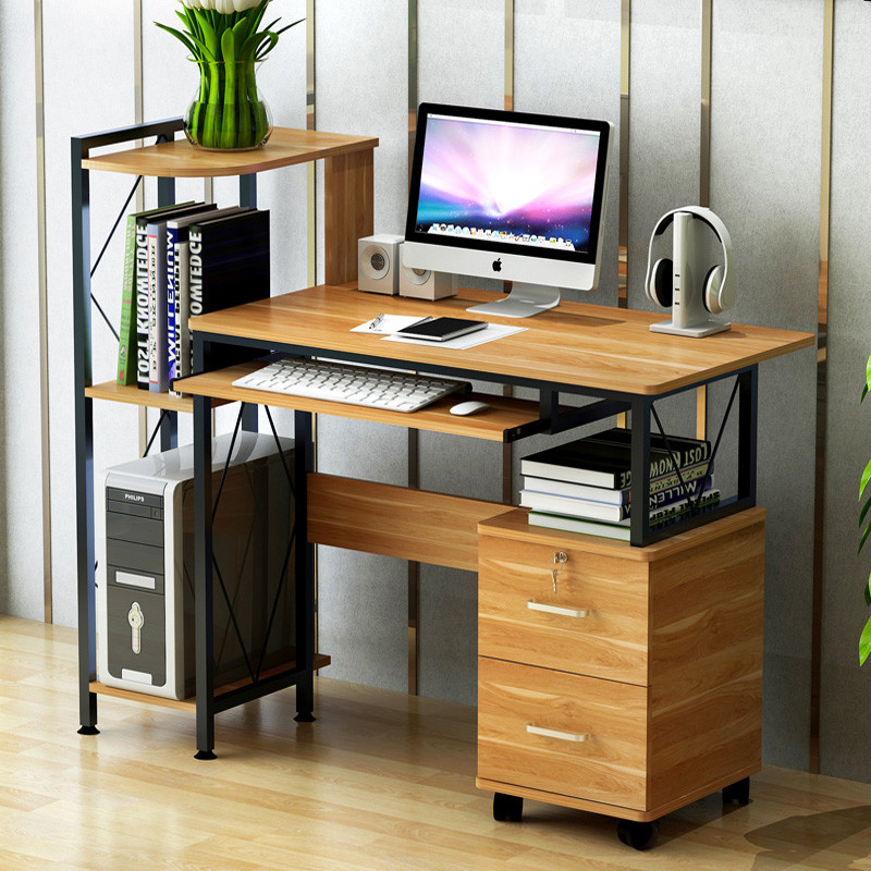 电脑台式桌家用经济型书柜书桌一体写字台多功能省空间简约桌子